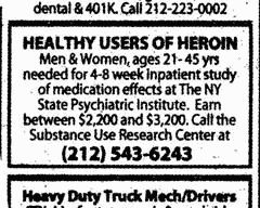 HEALTHY USERS OF HEROIN needed for 4-8 week inpatient study. Earn between $2,200 and $3,200