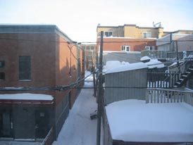 snow on rooftops in Montreal